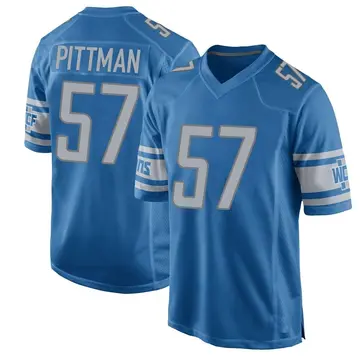 Nike Anthony Pittman Men's Game Detroit Lions Blue Team Color Jersey