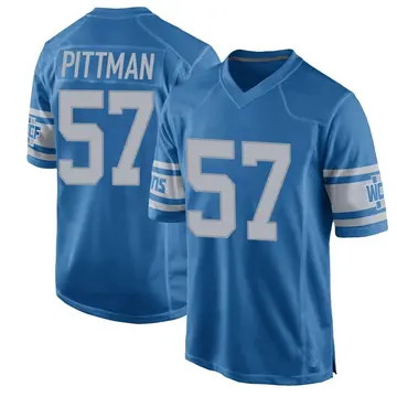 Nike Anthony Pittman Men's Game Detroit Lions Blue Throwback Vapor Untouchable Jersey