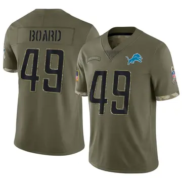 Nike Chris Board Men's Limited Detroit Lions Olive 2022 Salute To Service Jersey