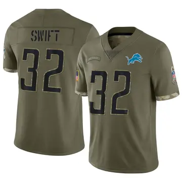 Nike D'Andre Swift Men's Limited Detroit Lions Olive 2022 Salute To Service Jersey