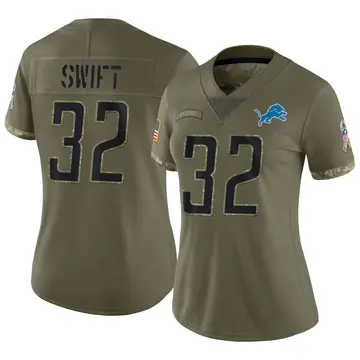 Nike D'Andre Swift Women's Limited Detroit Lions Olive 2022 Salute To Service Jersey