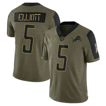 Nike DeShon Elliott Men's Limited Detroit Lions Olive 2021 Salute To Service Jersey