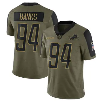 Nike Eric Banks Men's Limited Detroit Lions Olive 2021 Salute To Service Jersey