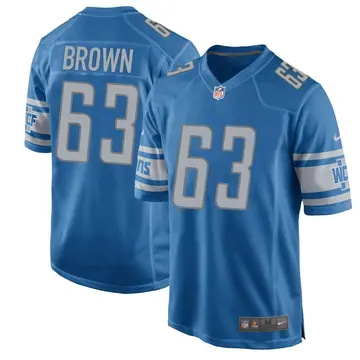 Nike Evan Brown Men's Game Detroit Lions Blue Team Color Jersey