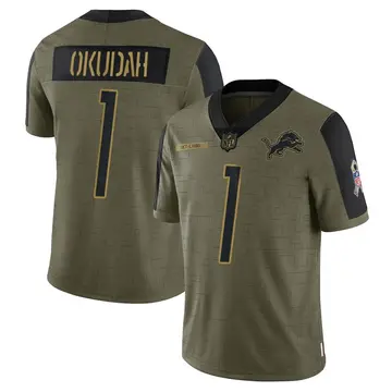 Nike Jeff Okudah Men's Limited Detroit Lions Olive 2021 Salute To Service Jersey