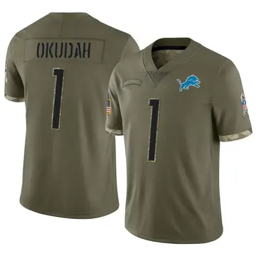 Nike Jeff Okudah Men's Limited Detroit Lions Olive 2022 Salute To Service Jersey
