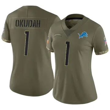 Nike Jeff Okudah Women's Limited Detroit Lions Olive 2022 Salute To Service Jersey